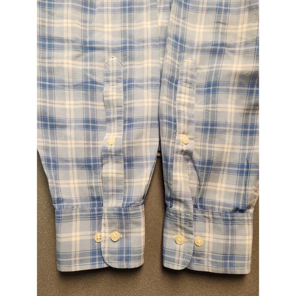 Peter Millar Shirt Mens Size Large Blue Plaid Linen Blend Long‎ Sleeve Button-up - Picture 10 of 10
